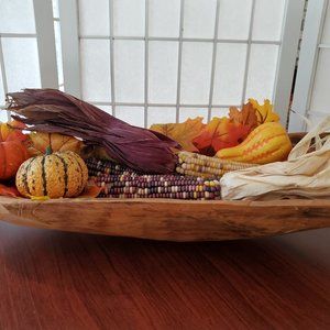 Primitive Hand Carved Large Oval Rustic Dough Bowl
